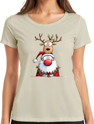 Produktbild von Weihnachtsmann Rentier Cartoon lustig Weihnachten Geschenk Kinder Damen T-Shirt, Natur, S