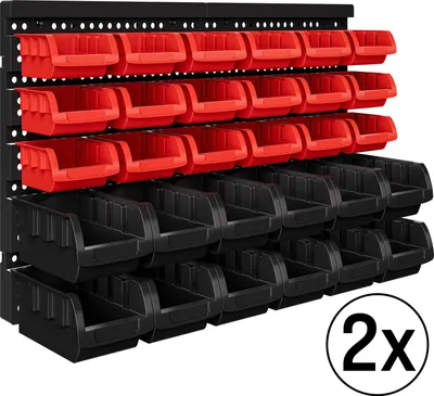 Image de MONZANA® 2x Étagère à outils murale 60 boites de rangement empilables et 4 panneaux muraux extensible rangement atelier