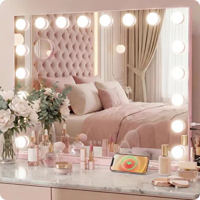 Produktbild von Spiegel für Make-up rosa 80x62cm 18 LED Lichtfarbe Spiegel X10