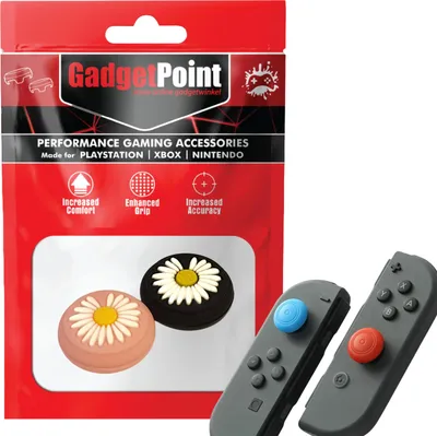 Produktbild von Thumbgrips - Thumb Grips voor Nintendo Switch Joy-Con Controllers - Gaming Thumbgrips - Performance Anti-Slip Thumbsticks - Bescherming Accessoires - Bloemetjes - Roze/Zwart -