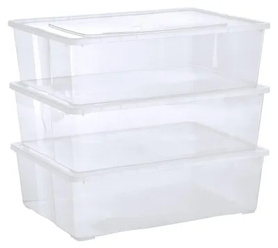 Image de 3 grands bacs de rangement de 25 l chacun avec couvercles transparents – bacs empilables et transparents