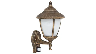 Produktbild von Rustikale Außenwandlampe MADRID mit Bewegungsmelder in Gold Laterne IP43 blendarme Terrassenleuchte