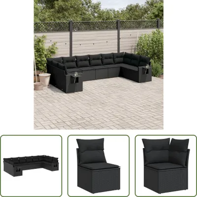 Produktbild von The Living Store 10-tlg. Garten-Sofagarnitur mit Kissen Schwarz Poly Rattan