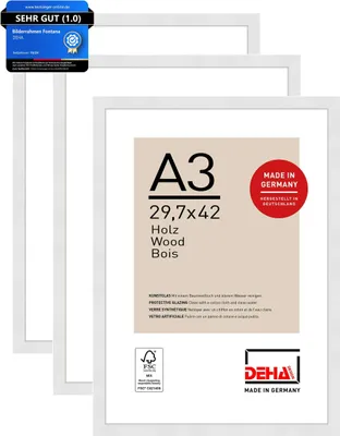 Obrázok produktu pre DEHA Design rám na fotografie Fontana (sada 3 ks), A3 29,7x42 cm, drevo biela