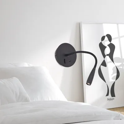 Produktbild von BRILLIANT Jutta LED Wandspot mit Flexarm und Schalter sand schwarz USB