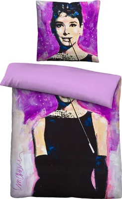 Produktbild von SID MAURER Mikrofaser Bettwäsche 0561804 AUDREY HEPBURN color: viola, size: 1x 155x220 cm + 1x 80x80 cm