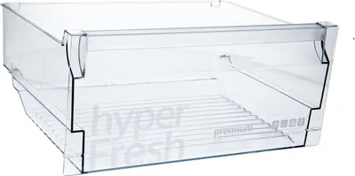 A clear plastic refrigerator drawer.