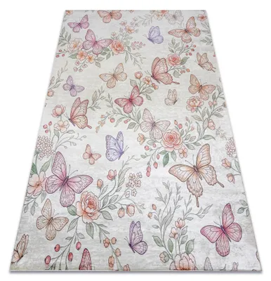 Produktbild von BAMBINO 61450 Waschteppich Schmetterlinge für Kinder Anti-Rutsch - creme / rosa beige 120x170 cm