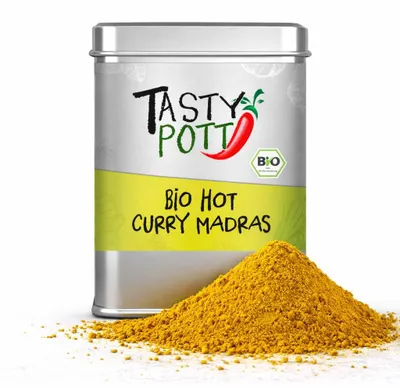 Produktbild von Tasty Pott  Hot Curry Madras - scharf  ab 100g Dose