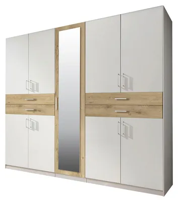 Produktbild von Kleiderschrank Taiga Drehtürenschrank 225x58x210cm weiß plankeneiche 9-türig (18952)