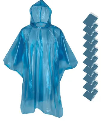 Immagine prodotto di Omgoods - Set di 10 impermeabili poncho di emergenza - Giacca antipioggia blu