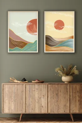 Produktbild von Wallity, Dekoratives gerahmtes MDF-Gemälde (2 Stück), 30 x 40 cm | 100% MDF (3 mm), Rahmen: 100% MASSIVHOLZ (2,5 cm) | Stilvolle Wanddekoration für jedes Zuhause.