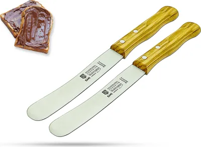 Produktbild von SMI 2 Stück Brötchenmesser 22,5 cm - Solingen Buttermesser & Frühstücksmesser, Buckelsmesser mit Olivenholzgriff, Nicht spülmaschinenfest