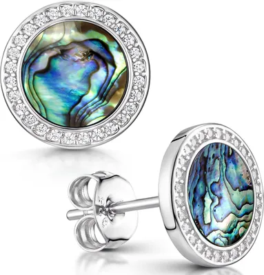 Produktbild von MATERIA Perlmutt Ohrstecker grün rund flach - Damen Ohrringe Abalone 925 Silber Zirkonia 9mm SO-394-Perlmutt