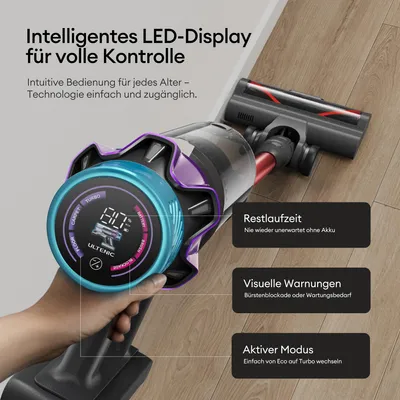 Produktbild von Ultenic UP18 Kabelloser Staubsauger, 76000Pa/600W/bis zu 80 Min Akkustaubsauger mit 6-Schicht HEPA Filter, Haustierfreundlich für Teppich & Hartboden