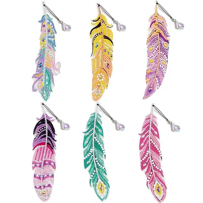 Produktbild von 6 Stück Diamant Malerei Lesezeichen 5D Diamond Painting Lesezeichen Feder Diamond Painting Kinder Lesezeichen(A)