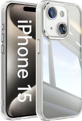 Produktbild von Handyhülle für iPhone 15 Hybrid Transparent TPU PC Militärschutz mit Kameraabdeckung Weiß