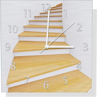 Produktbild von Wallario Design Wanduhr Wendeltreppe aus hellem Holz aus Aluverbund, Größe 30 x 30 cm