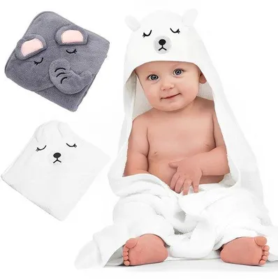Produktbild von Bambus-Baby-Tuch 2er Set - Weich/Absorbierend - Badtuch mit Kapuze - Korallenmuster - Ideal für empfindliche Haut