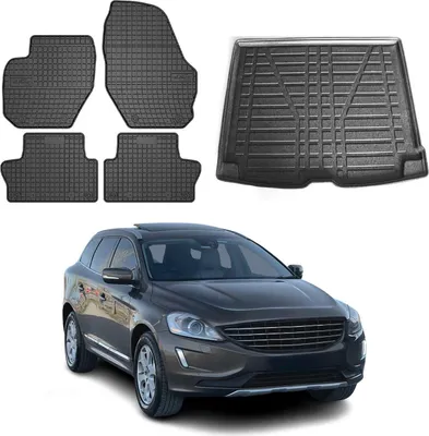 Immagine prodotto di Set di tappetini e fodere per il bagagliaio per Volvo XC60 2009-2019 in gomma nera 5x
