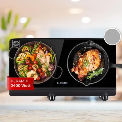 Obrázek produktu pro KlarsteinCookbuddy, sklokeramická varná deska, 2400 W, 2 zóny, 5 úrovní výkonu