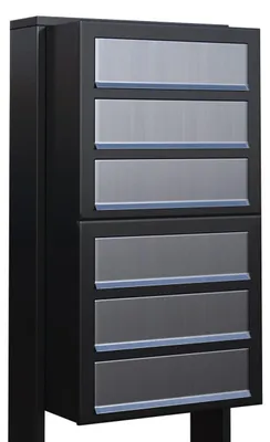 Produktbild von Briefkastenanlage Cube for Six in Schwarz mit Edelstahlklappe