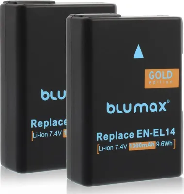 Produktbild von 2x Blumax Akku | für Nikon EN-EL14e Digitalkamera | Kapazität 1300mAh  |Spannung 7,4Volt | Video- und  Kamerazubehör