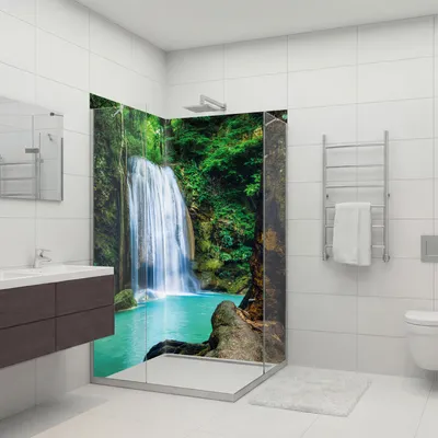 Produktbild von dedeco Eck-Duschrückwände Aluminium wasserfest Motiv: Wasserfall V1, 2 x 100x210x0,3cm, Fliesenersatz fugenlos Wandverkleidung Wandpaneele,  Germany