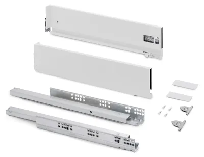 Immagine prodotto di Cassetto esterno Vertex con regolazioni 3D altezza 131 mm -  40 kg -  profondità 550 mm -  Acciaio -  Verniciato in bianco