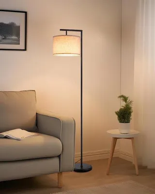 Productafbeelding van Vloerlamp Woonkamer Booglamp met Verstelbare Linnen Lampenkap, E27 LED Leeslamp met Voetschakelaar, 160 cm voor Slaapkamer, Onderliggend
