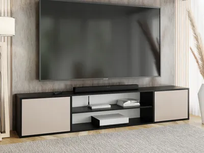 Produktbild von KierMoebel Tv Schrank EDI 4, Modern Lowboard Schwarz & Kaschmir 206,4x42x38,8 cm