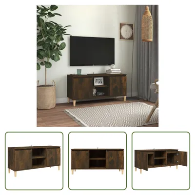 Zdjęcie produktu dla The Living Store szafka pod telewizor z nogami z litego drewna dąb wędzony 103,5x35x50 cm
