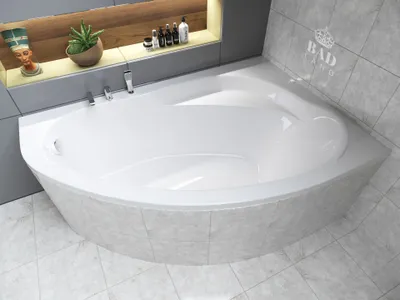 Zdjęcie produktu dla Wanna Akrylowa Zestaw 4w1 Asymetryczna 160x100 Prawa Biała + Zabudowa Styropianowa, Nowoczesny Syfon i Nogi (stelaż) w komplecie | BADLAND MAREA