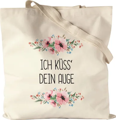 Produktbild von Beutel mit Spruch Küsse dein Auge Jutebeutel Stoffbeutel Canvas lustig sarkastisch humorvoll mit Blumen Motiv Geschenk