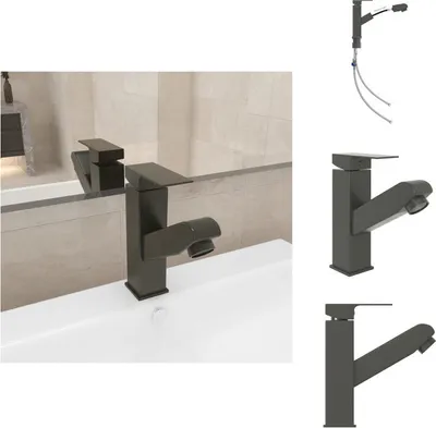 Obrázek produktu pro vidaXL Umyvadlová baterie s výsuvnou sprškou šedá 157x172 mm - Vodovodní baterie
