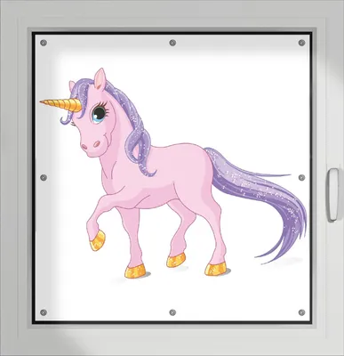 Produktbild von Wallario Lichtschutzbild, Dekorativer Sichtschutz Sonnenschutz 96 x 93 cm mit Motiv: Einhorn in rosa mit Schweif in lila - Verdunklung ohne Bohren