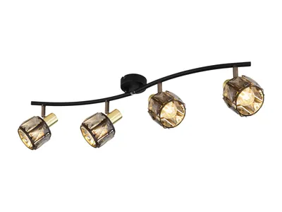 Immagine prodotto di Globo Lighting faretto in metallo nero opaco, metallo color oro opaco, cristalli di vetro color fumo, mobile, LxLxA: 700x315x180mm, escl. 4x E14 40W 230V