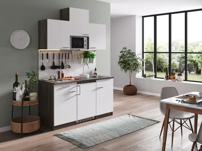 Produktbild von Küche Küchenzeile Singleküche Eiche York Weiß Oliver 150 cm Respekta