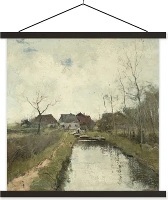Produktbild von MuchoWow® Textilposter Häuschen an einem Graben - Gemälde von Anton Mauve 120x120 cm mit schwarzem Rahmen - Aufhängungsset