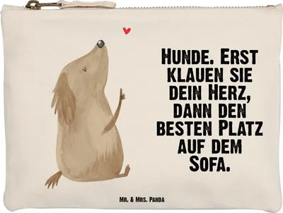 Produktbild von Mr. & Mrs. Panda Kulturtasche Hund Liebe Größe M - Weiß - Geschenk, Pouch, Sprüche, Federmappe, Hunde, kosmetiktäschchen, Kosmetiktasche, Herz, Schlampermäppchen