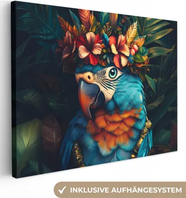 Obrázok produktu pre Obrazy na plátne 80x60 cm - Zvieratá, kvety - Papagáj, Obrazy Obývacia izba Moderné, nástenné dekorácie