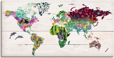 Produktbild von ARTland Leinwandbild Bunte Welt auf hölzernem Untergrund Größe: 100x50 cm