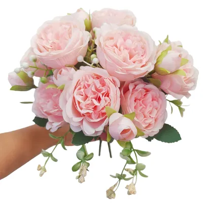 Künstliche Pfingstrosen, rosa, 2 Sträuße, 29 cm, Seidenblumen
