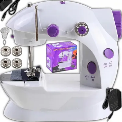 Produktbild von Mini-Nähmaschine mit LED-Hintergrundbeleuchtung, tragbar, 2 Modi + Zubehör