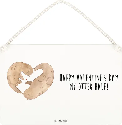 Produktbild von Mr. & Mrs. Panda Deko Schild Otter Valentine DIN A4 - Weiß - Geschenk, Holzschild, Freund, für Freundin, Hochzeitstag, Wandschild, holzbild, Frauen, wandtafel, Partner