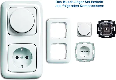 Produktbild von Busch Jäger / LED Dimmer 6523U-102 Komplett mit Steckdose Kinderschutz alpinweiß