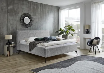 Produktbild von Meise Möbel Polsterbett Riva 180x200 cm | Doppelbett | Bettgestell | Kopfteil mit Keder | Webstoff Nebelgrau | Metallfuß schwarz