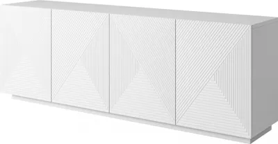 Obrázok produktu pre KOMODA ASHA 200 cm – BIELY MAT, geometrické predné panely, priestranná, LOFT GLAMOUR