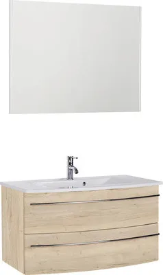 Produktbild von Marlin Badmöbel-Set 3040 BxHxT 91 x 198,2 x 51 cm Frontfarbe eiche weiß mit Waschtisch Keramik weiß, Spiegel mit LED-Bel