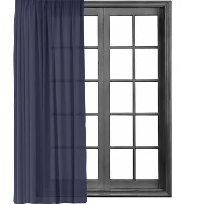 Produktbild von 1 Stück Gardine mit Kräuselband Blickdicht Leinen Look 140x245cm Vorhänge Gardinen Vorhang Universalband für Schiene Blau 1er Pack